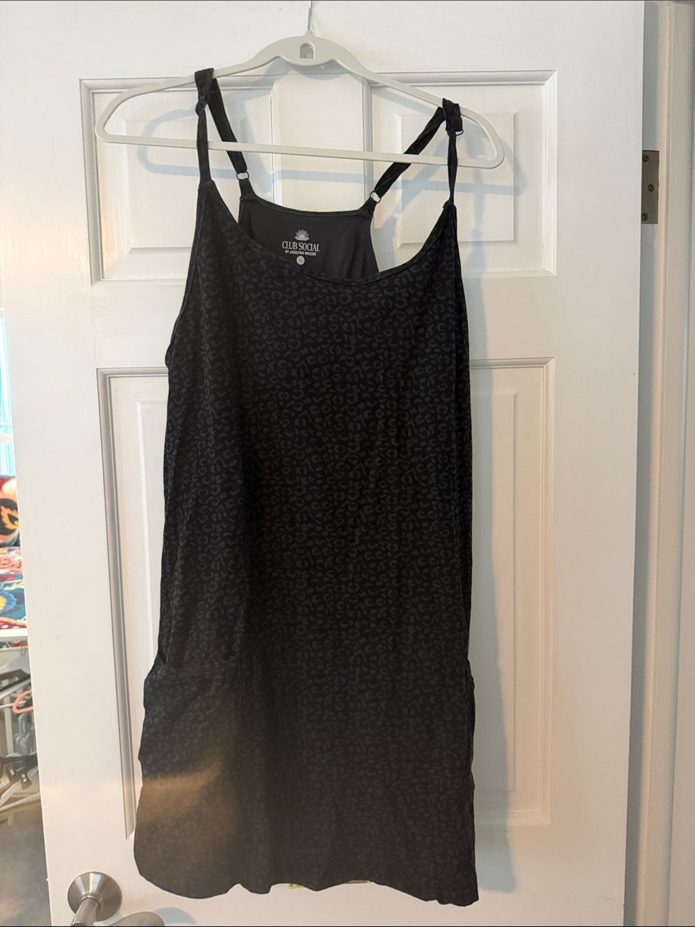 Club Social Black Leopard-Print Slip Dress Romper